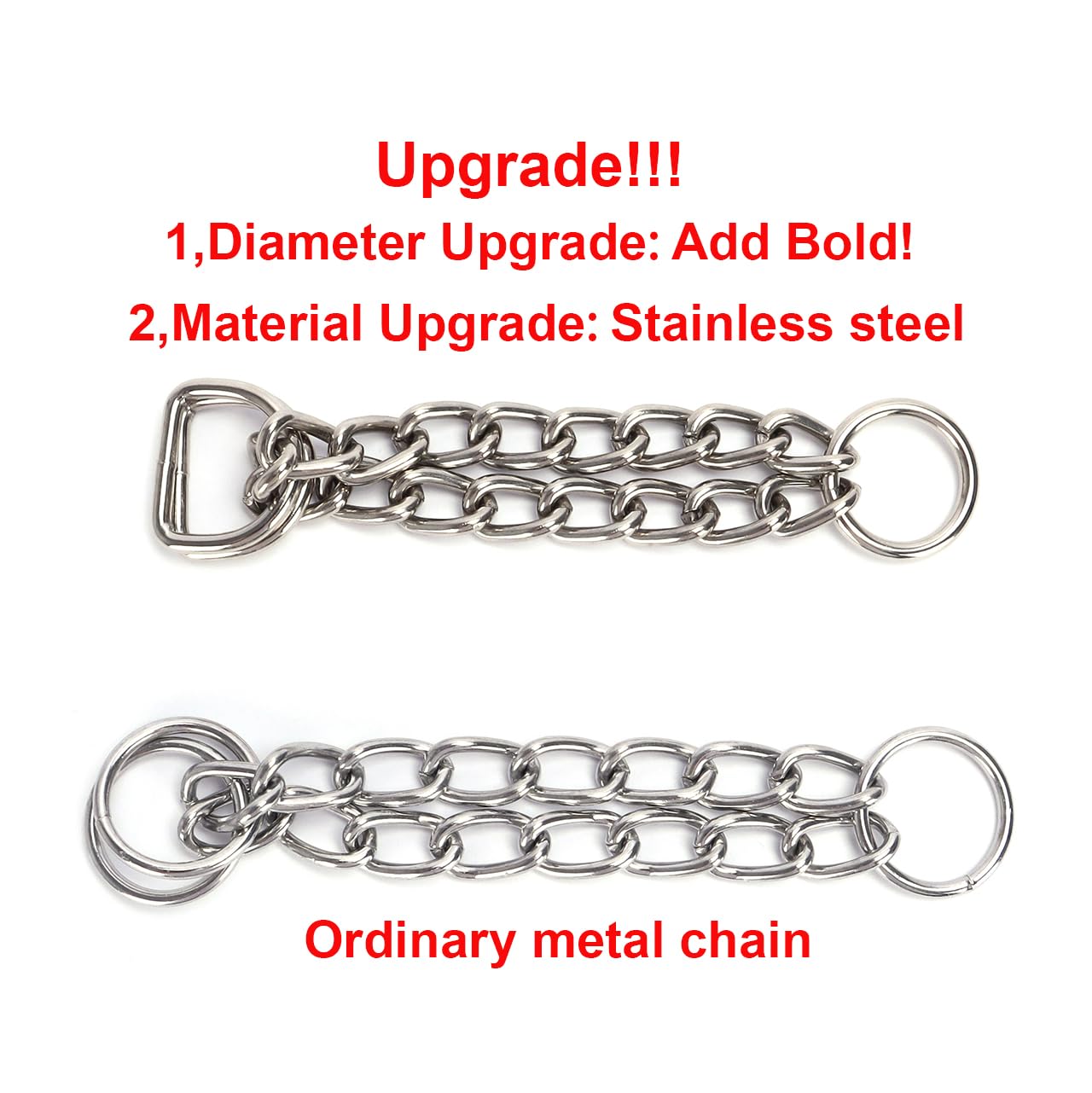 Stainless Steel Chain Dog Martingale Collar, No Pull Slip Cinch Choker Choke Collar Training Escape Proof Heavy Duty Dog Collar