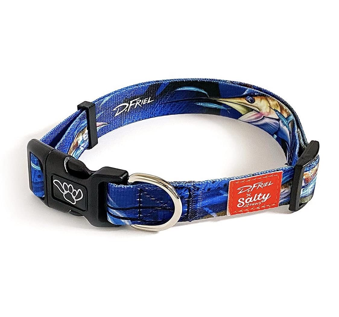 Shaka'S Salty Paws Boy & Girl Dog Collar - Small, Medium, Large (Medium: 14-20'' For Dogs 25-50 Lbs, Sailfish Print)