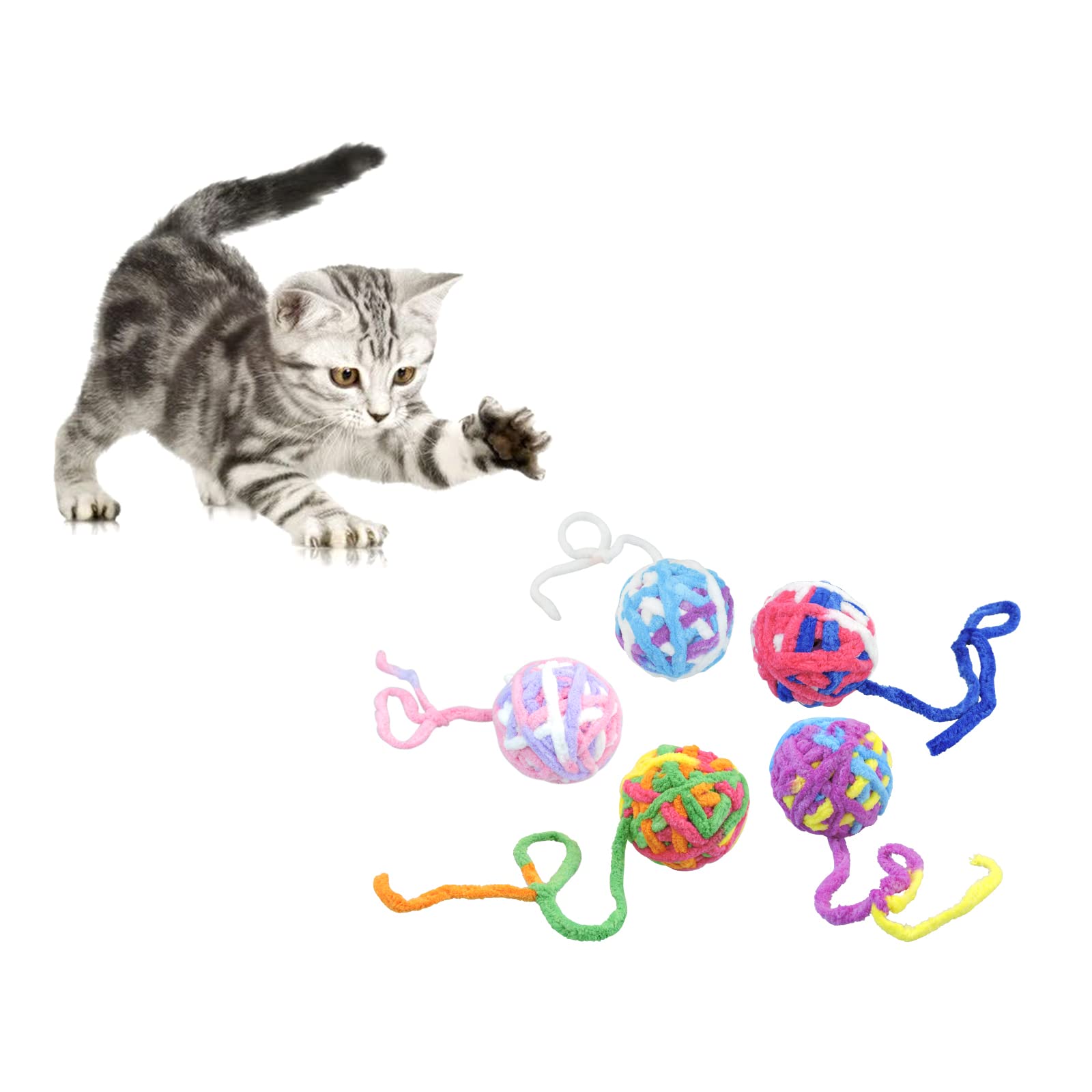 Andiker 5 Packs Cat Toys Balls With Bell And String, Kitten Toys Yarn Balls For Indoor Cats Interactive Playing (5 Piecs)