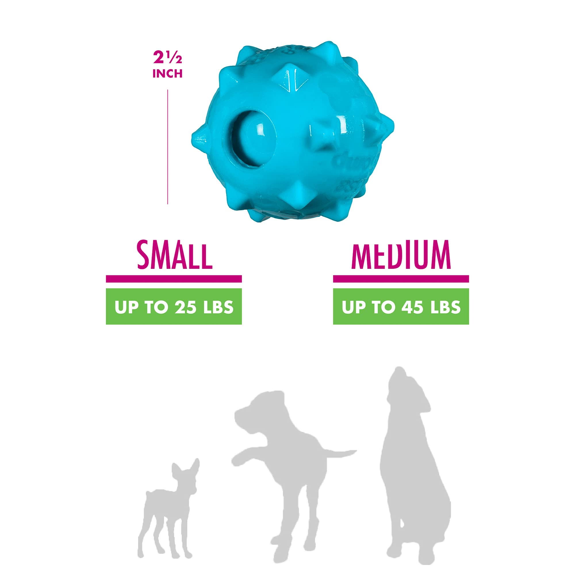 Chase 'N Chomp Dog Amazing Squeaker Ball Toy For Pets, Knobble, 2.5 Inch,Small Breeds