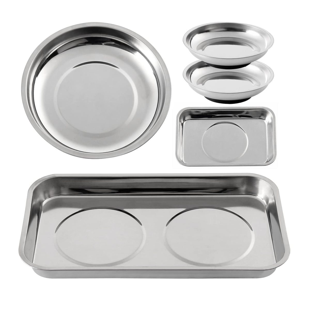 Rechabite 5 Pieces Magnetic Trays Set Stainless Steel Magnet Tool Tray Parts Holder For Screws, Sockets, Bolts, Pins, Mechanics 
