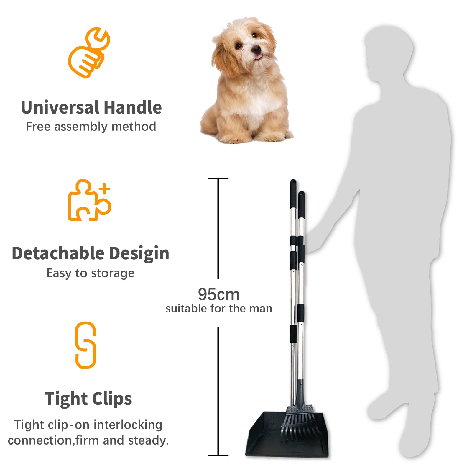 Sunlax Pet Pooper Scooper For Large Dog, Height Adjustable Poop Scoop Removal Picker With Long Handle Extra Large Tray - Easy To Wash