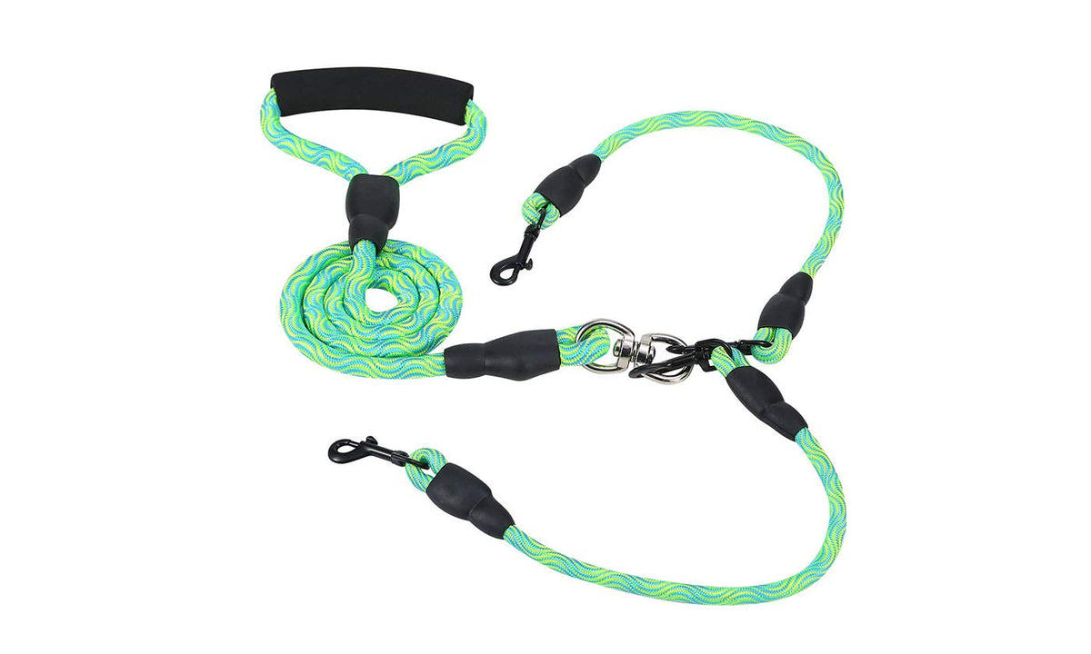 Double Dogs Leash No-Tangle Dogs Lead Reflective Dogs Walking Leash W/ Swivel Coupler Padded Handle