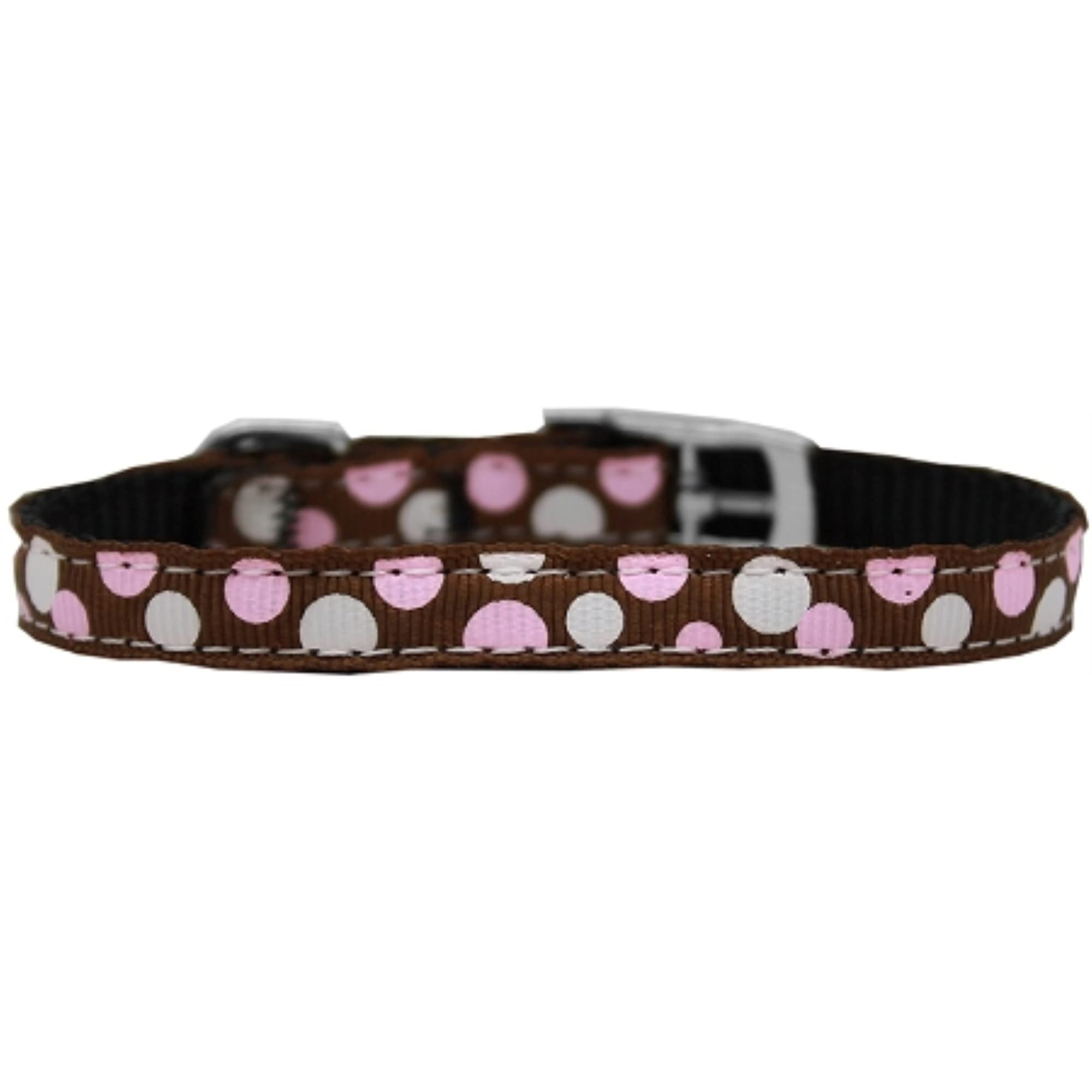Mirage Pet Products Confetti Dots Nylon Dog Collar with Classic Buckle, Size 14, Brown