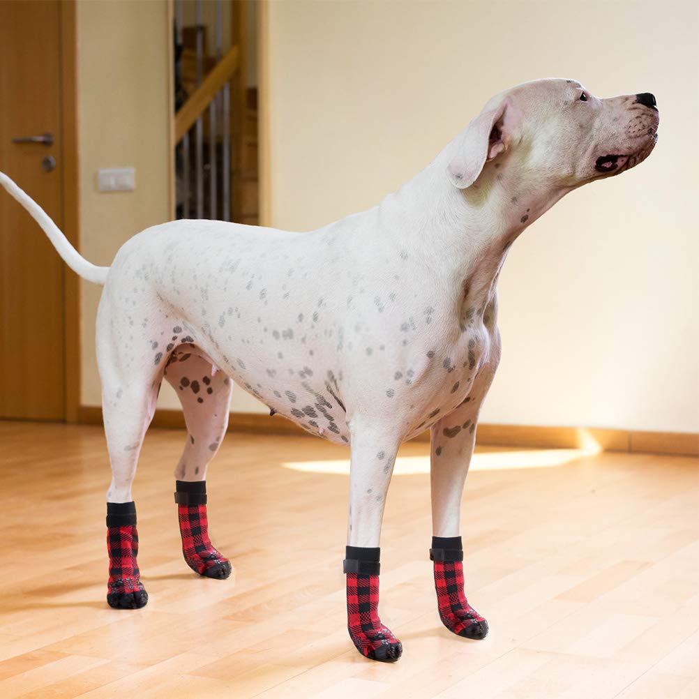 Scenereal Dog Socks Double Side Anti-Slip With Straps Traction Control 3 Pairs Set - Plaid Paw Protector For Floor Indoor, Non-Skid Design For Small Medium Dogs Cats Puppy