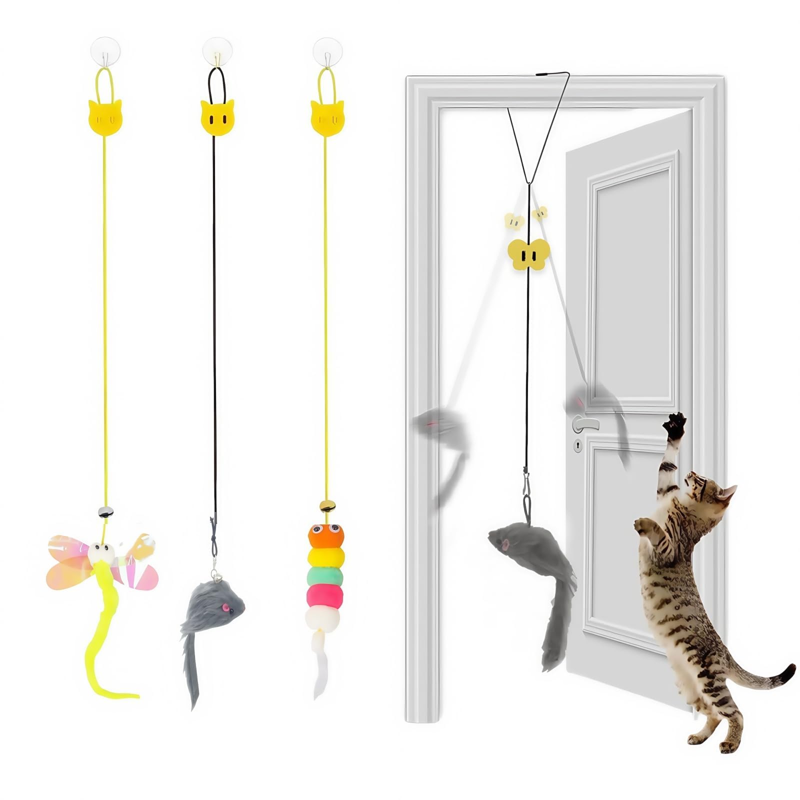 3Pcs Hanging Spring Toys For Cats, Cat Toys, Interactive Cats Door Hanging Toy With Springs And Mouse For Indoor Cats  Adult Se