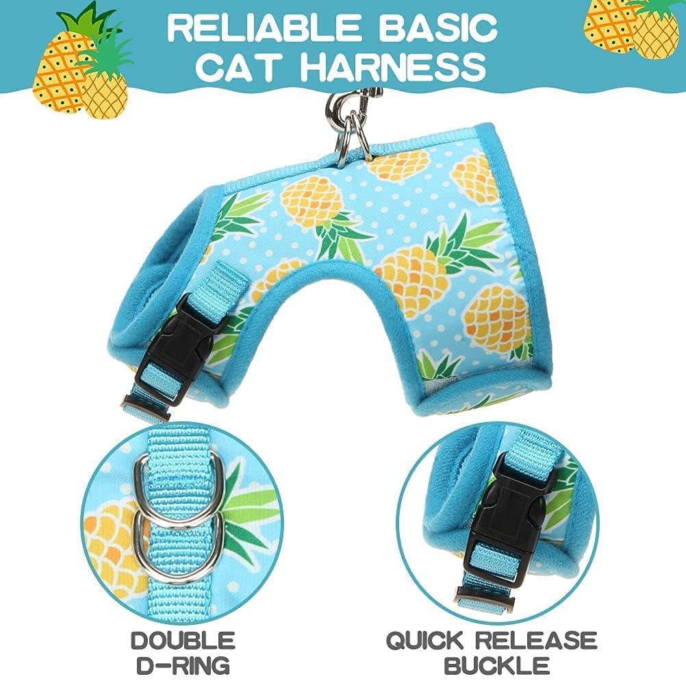 Bingpet Cat Harness - With Leash Included - Mesh Cat Dog Walking Harness Adjustable Harness For Kitties Puppy Harness Adjustable Cat Vest Harness Small Pineapple