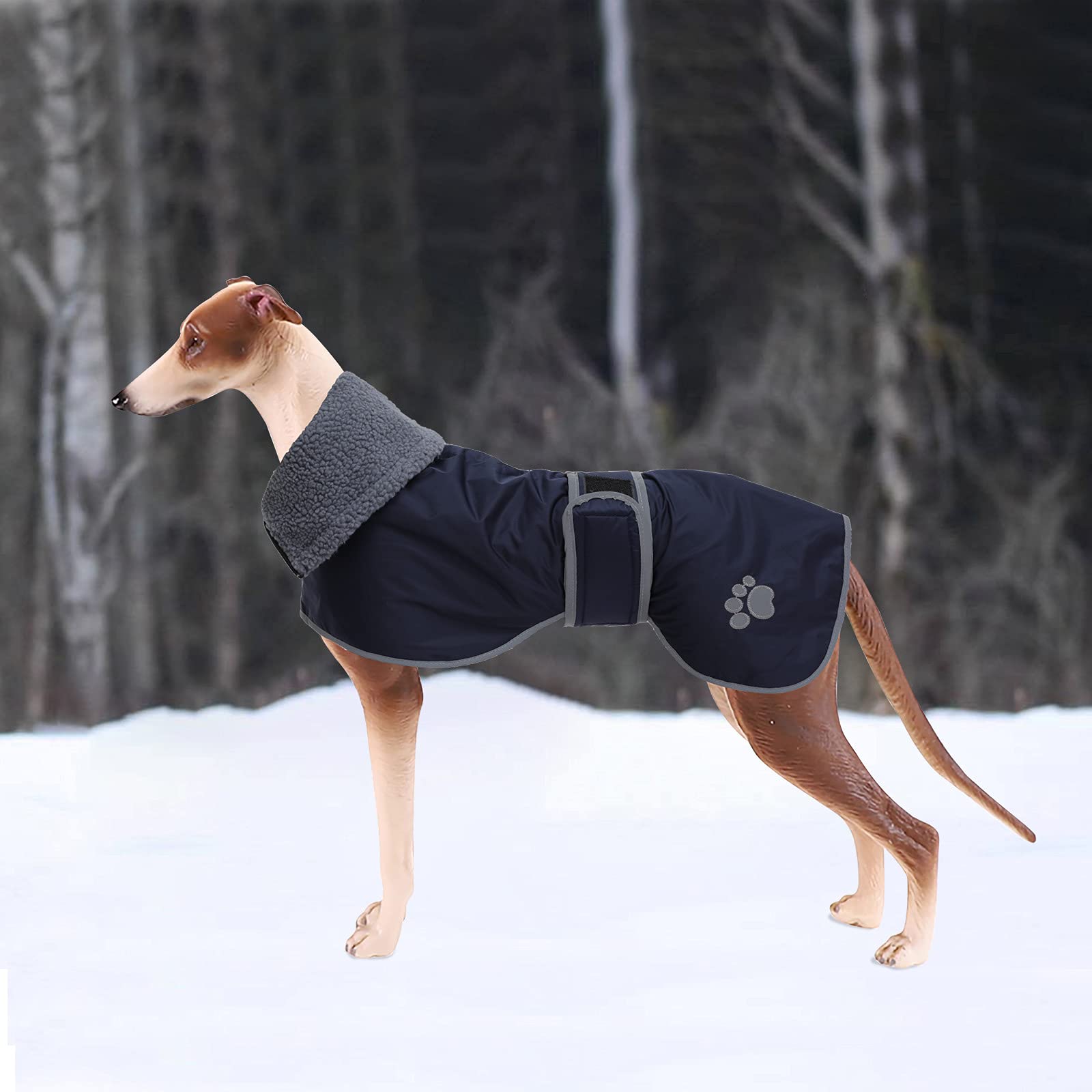 Dog Winter Coat Geyecete Greyhound Raincoat Fabric With Lamb Velvet Inside Outdoor Dog Apparel With Adjustable Bands For Medium, Large Dog-Navy-Xs