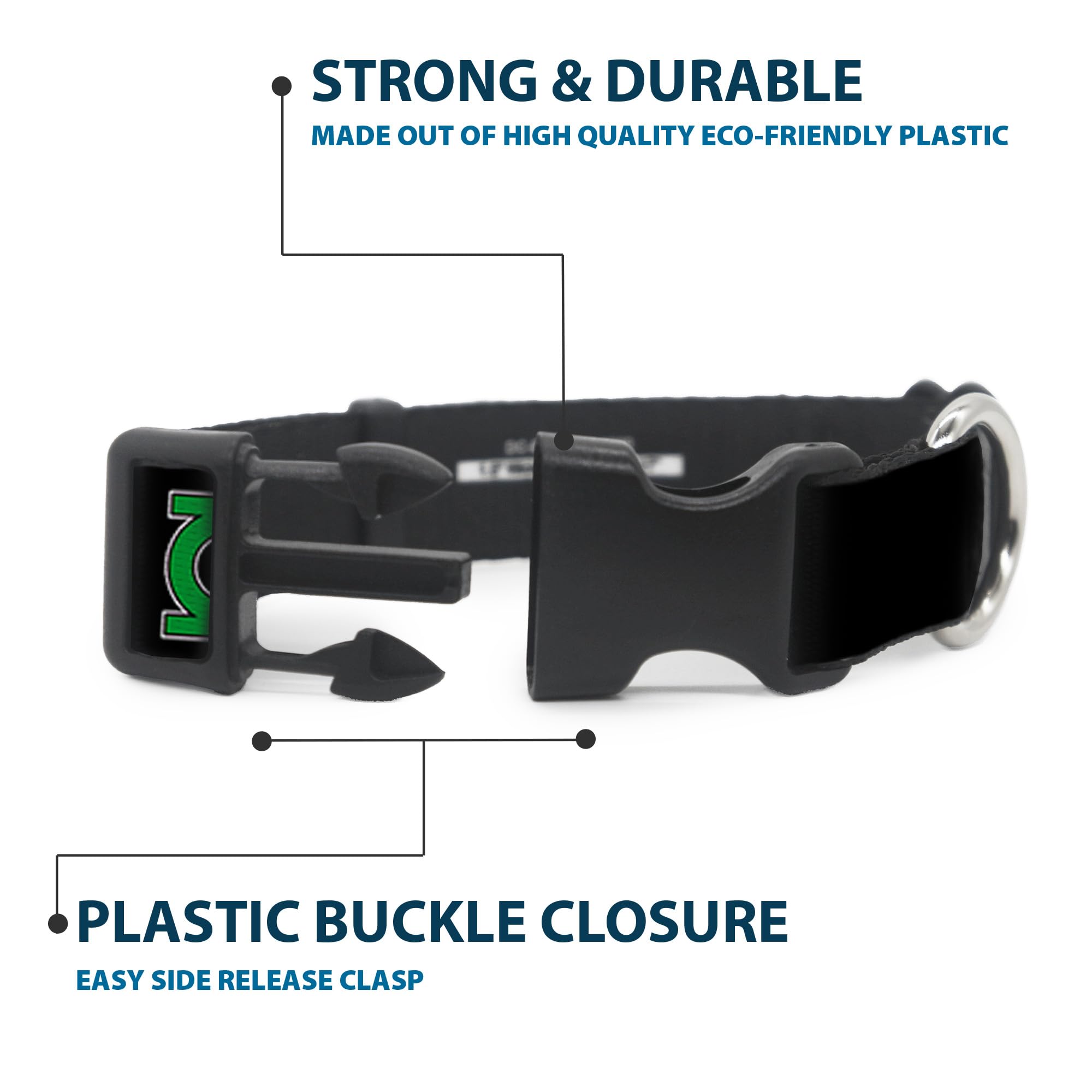 Buckle-Down Plastic Clip Collar - Green Lantern Logo Black/Green - 1.5'' Wide - Fits 13-18'' Neck - Small