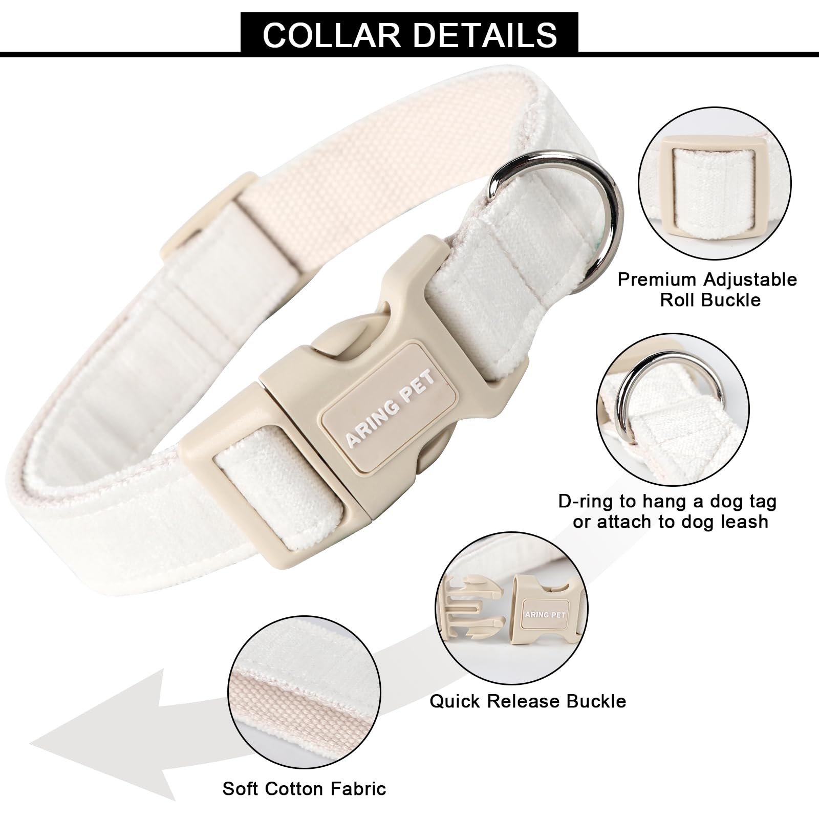 Aring Pet White Dog Collar-Adjustable Small Dog Collars, Lightweight Cotton Wedding Pet Collars With Quick Release Buckle For Sm