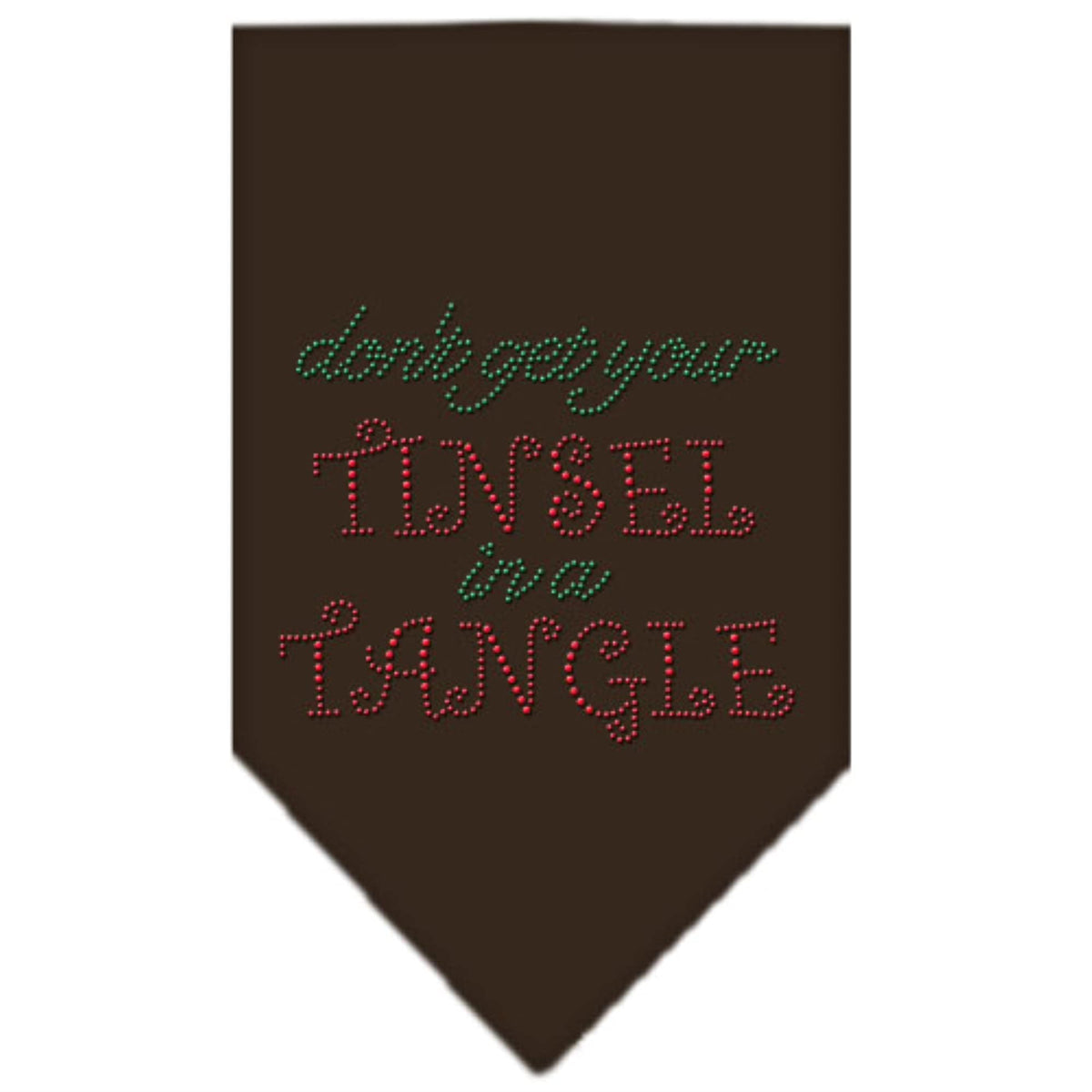 Christmas Pet and Dog Bandana Rhinestone, &quot;Don't Get Your Tinsel In A Tangle&quot; Brown Large