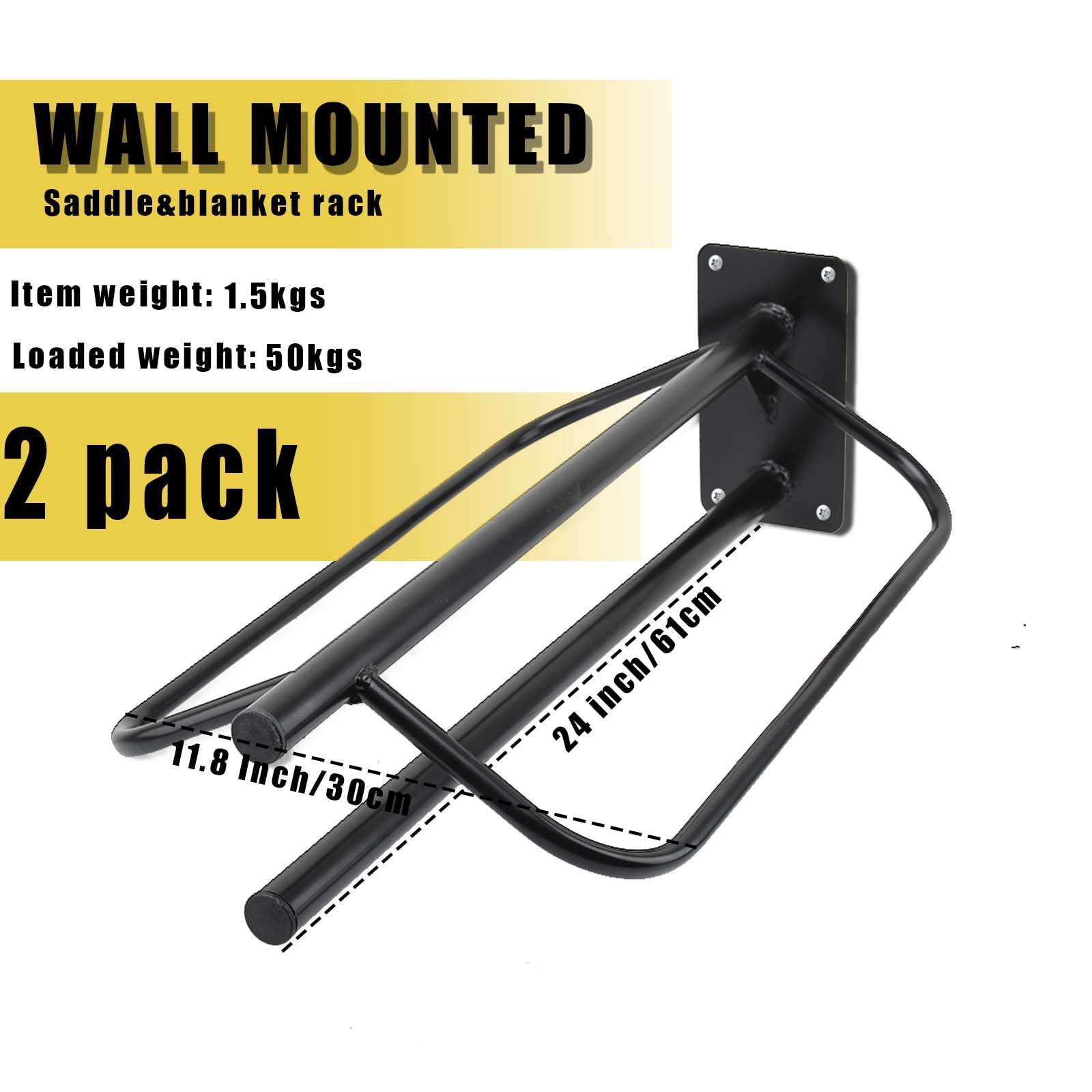 Hdyegy 4 Sets Wall Mounted Saddle Rack With Double Pad Bar - Heavy Duty Stand For English And Western Saddles - 23.8X12.6X7.5 In