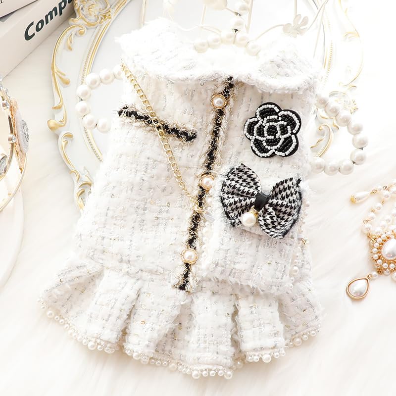 Dog Princess Dresses For Small Dogs Lolita Clothes Tweed Costume White Pet Girl Cute Coat Outfits Fall Costumes (L,Pink)