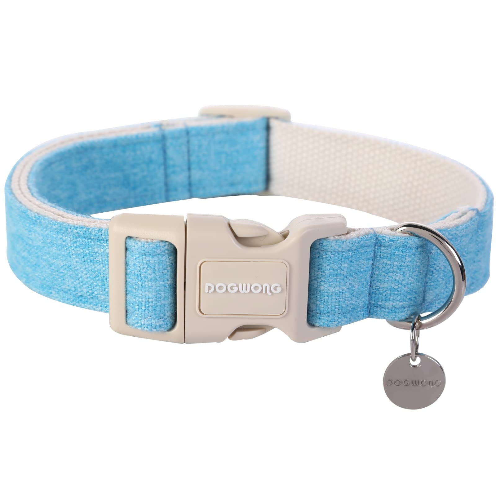 Dogwong Cotton Hemp Dog Collar, Heavy-Duty Blue Dog Collar Adjustable Soft Natural Fabric Cute Wedding Puppy Necklace For Small 