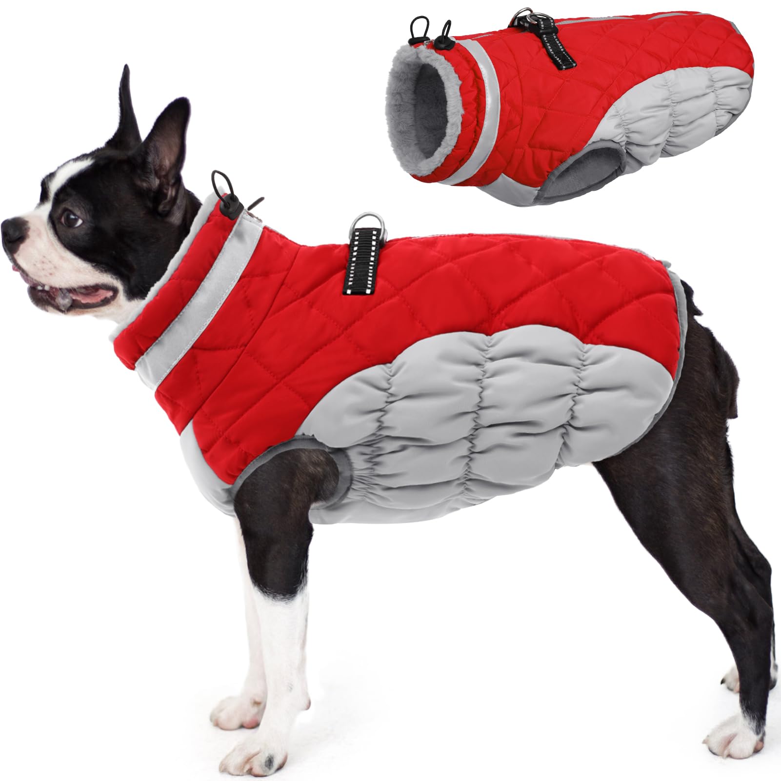 Aofitee Winter Dog Coat Warm Fleece Dog Jacket For Cold Weather, Reflective Zip Up Puppy Dog Sport Vest With Leash Rings, Outdoor Pet Sweater Apparel Clothes For Small Medium Large Dogs, Red S