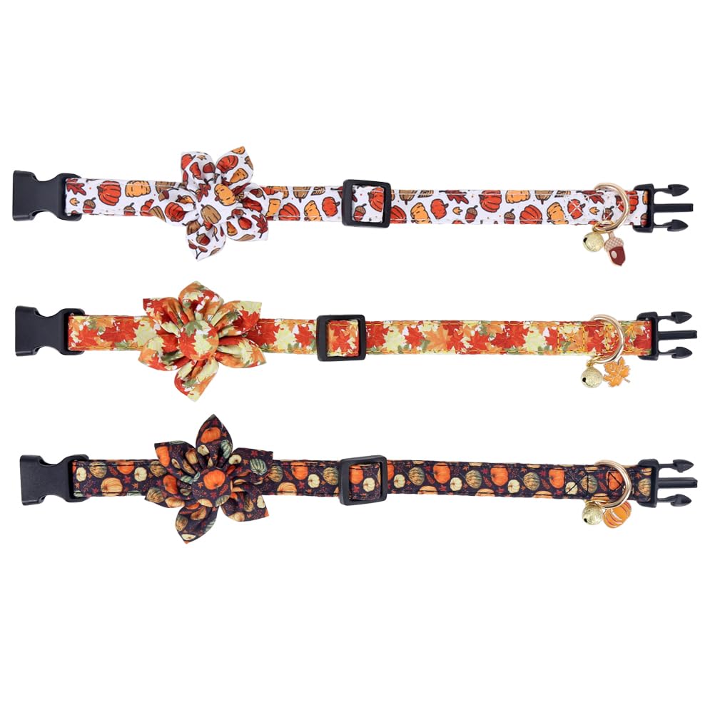 Thanksgiving Day Dog Collar Fall With Sunflower And Bell Autumn Holiday Adjustable Pet Collars For Dogs (Pumpkin,Large)