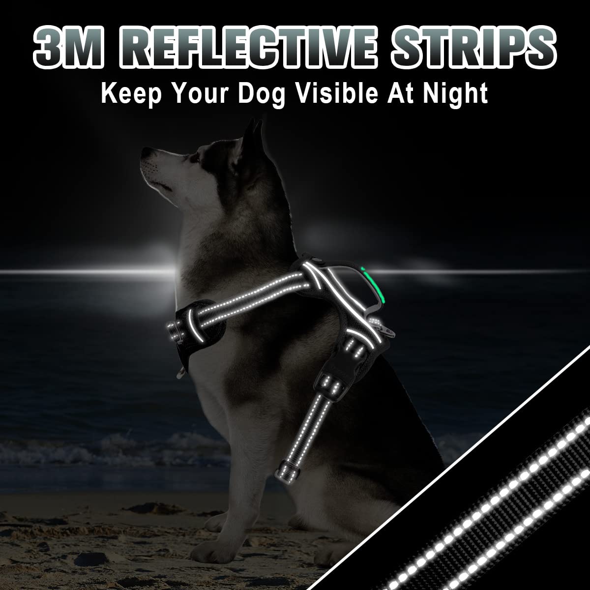 Barkbay No Pull Dog Harness Large Step In Reflective Dog Harness With Front Clip And Easy Control Handle For Walking Training Running With Id Tag Pocket(Black,M)