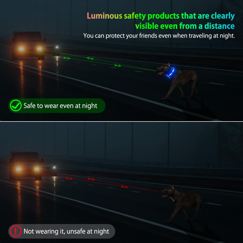 Illumifun Light Up Dog Collar, Usb Rechargeable Led Dog Collar Glow In The Dark, Reflcetive Safety Glow Collar For Dogs Walking