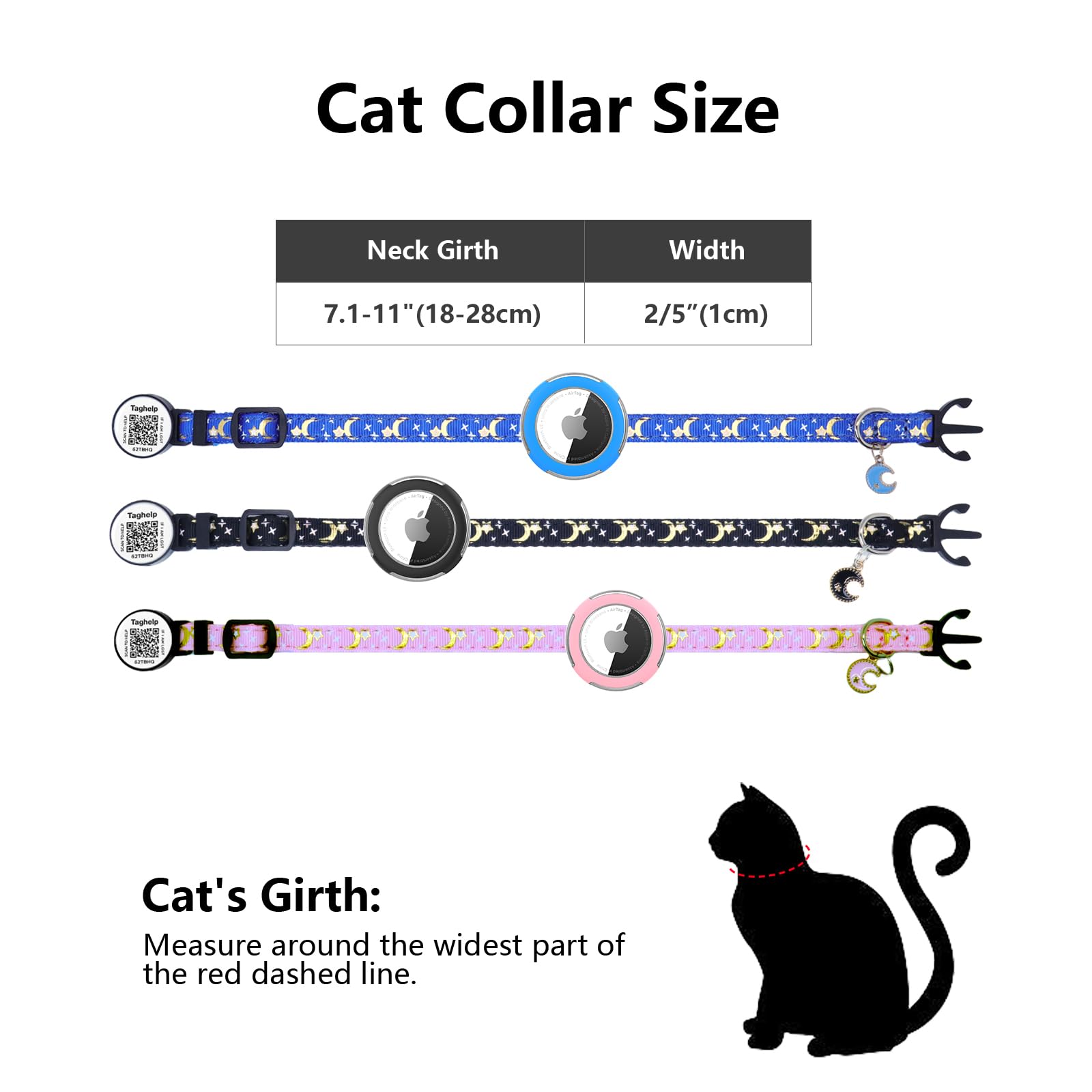 2-Pack Waterproof Breakaway Cat Collars With Moons & Stars Design - Adjustable Apple Airtag Holder & Qr Code Safety Tracker For