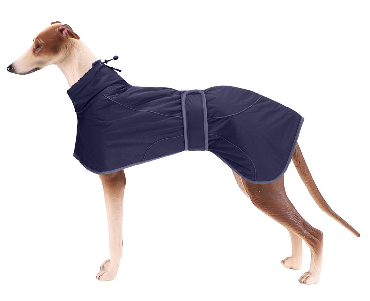 Greyhound Winter Coat, Whippet Coat With Padded Fleece Lining, Water Resistant Dog Jacket With Adjustable Bands And Reflective - Navy - Large