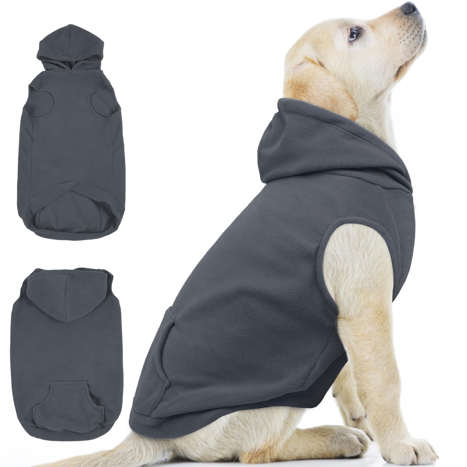 Ieco Ii Dog Hoodie - Polar Fleece Sweatshirt With Hood. Medium Size, Grey. Perfect For Dogs - Pug, Jack Russell. Unisex - Boy & 