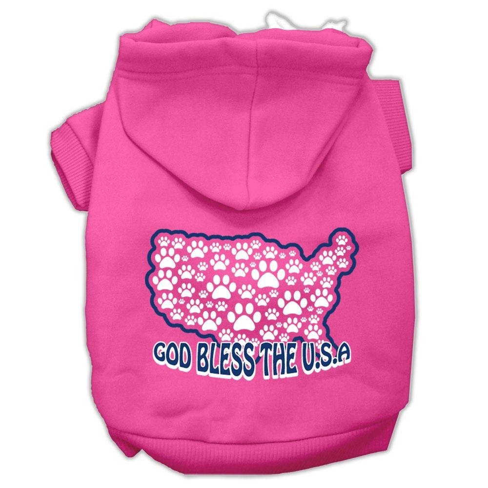 Pet, Dog & Cat Hoodie Screen Printed, 'God Bless The Usa' Bright Pink Xs (0-3 Lbs.)