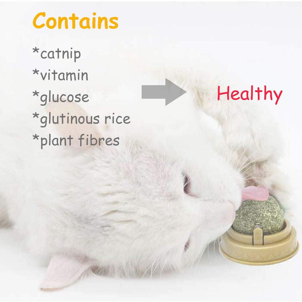 Oncpcare 3 Pack Rotatable Edible Catnip Balls for Cats Wall Cat Mints Catnip Ball Toys for Indoor Cats Cat Removal Hairball Toys