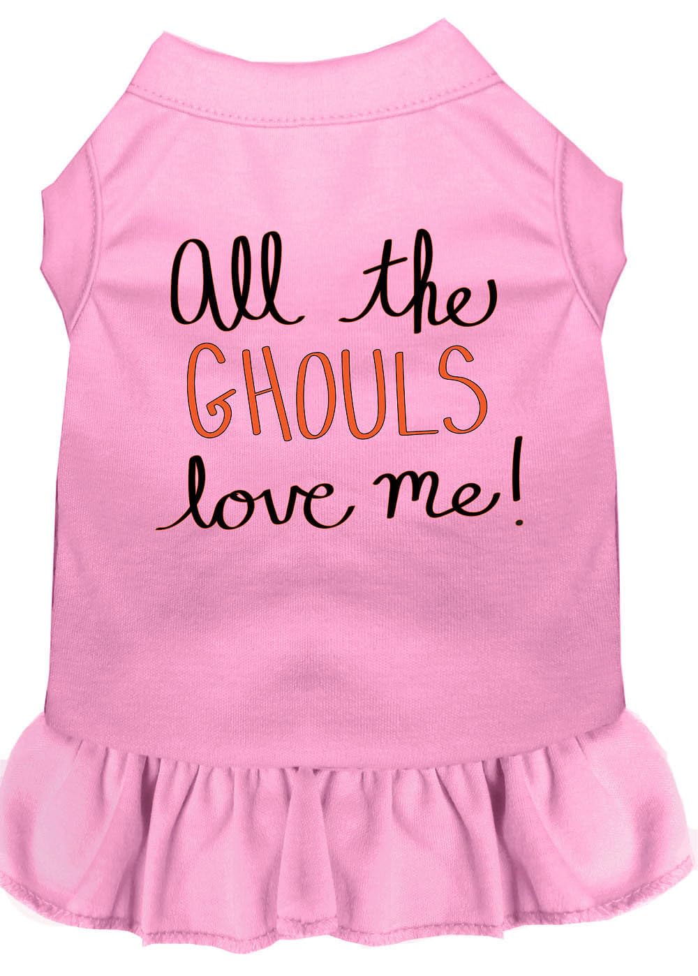 Halloween Pet, Dog & Cat Dress Screen Printed, 'All The Ghouls Love Me' Light Pink Xl (14-20 Lbs.)