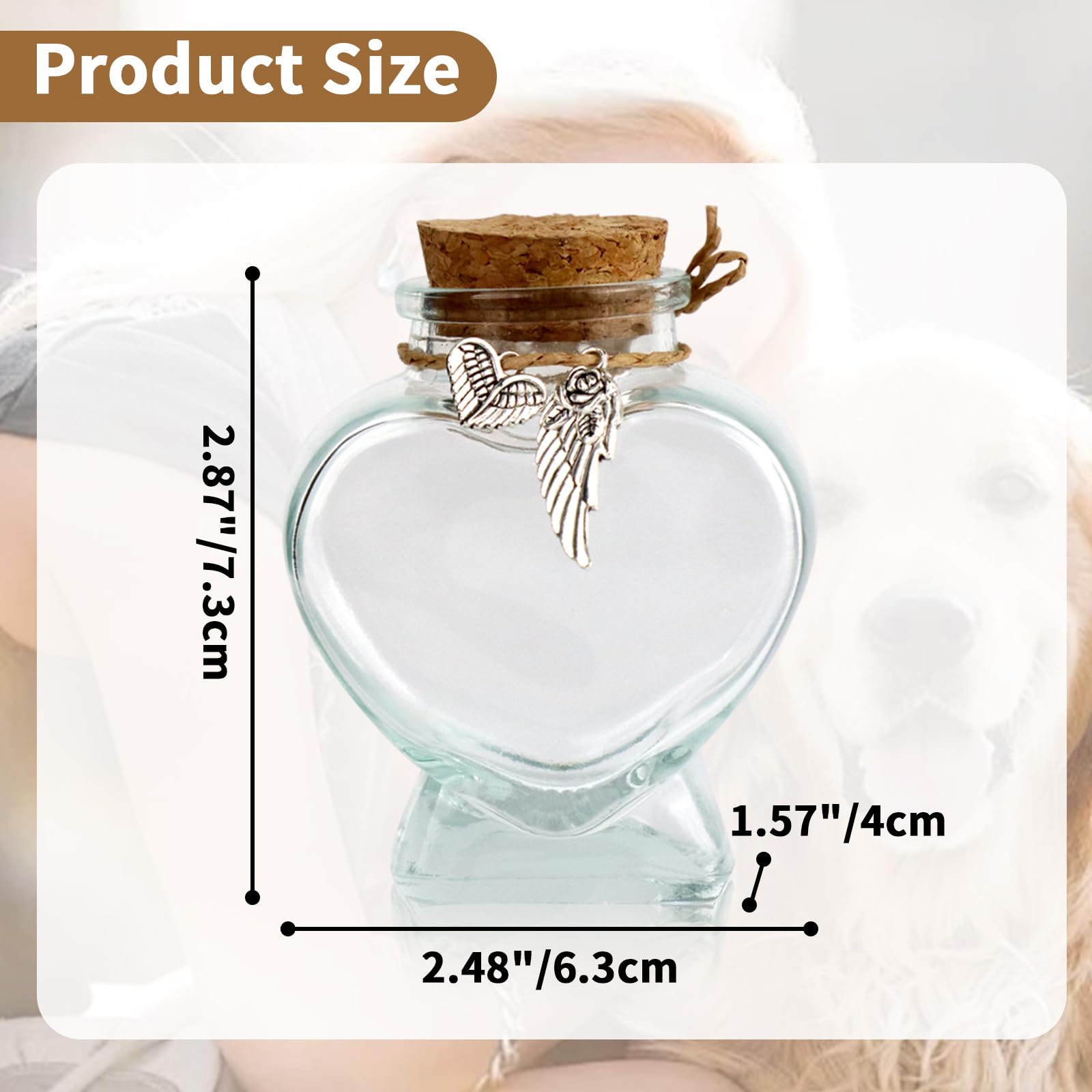Cosowo Memorial Bottle For Pet Hair, Dogs & Cats Fur Memorial Glass Keepsake With 2 Silver Accessories, Pet Memorial Urn, Heart