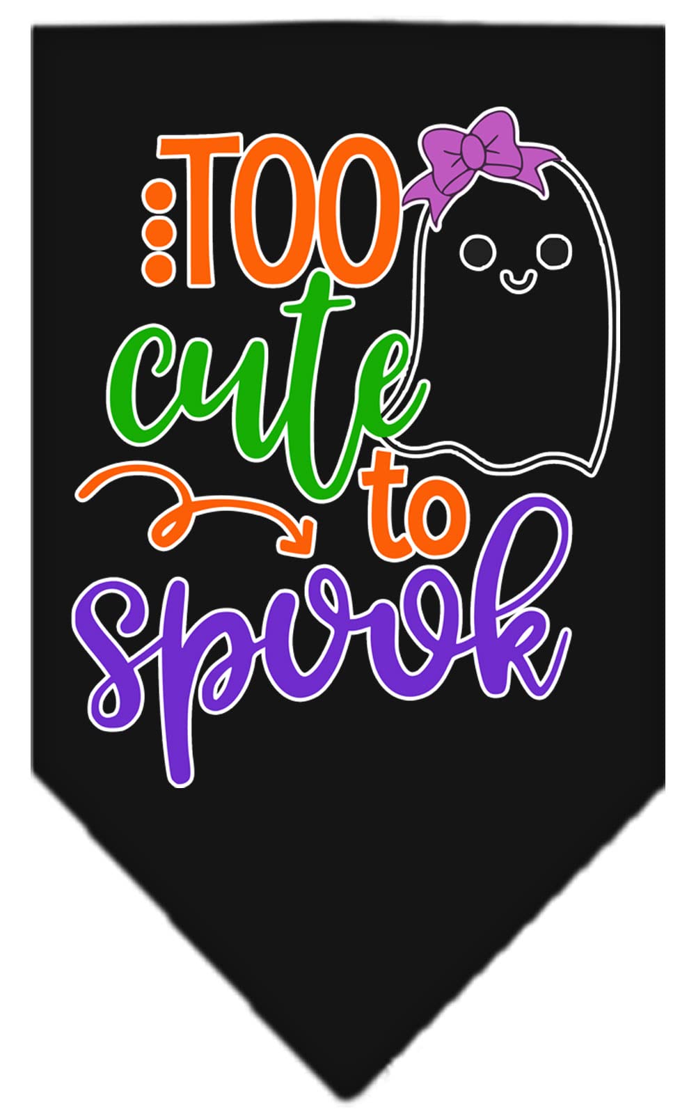 Halloween Pet and Dog Bandana Screen Printed, &quot;Too Cute To Spook - Girly Ghost&quot; Black Small