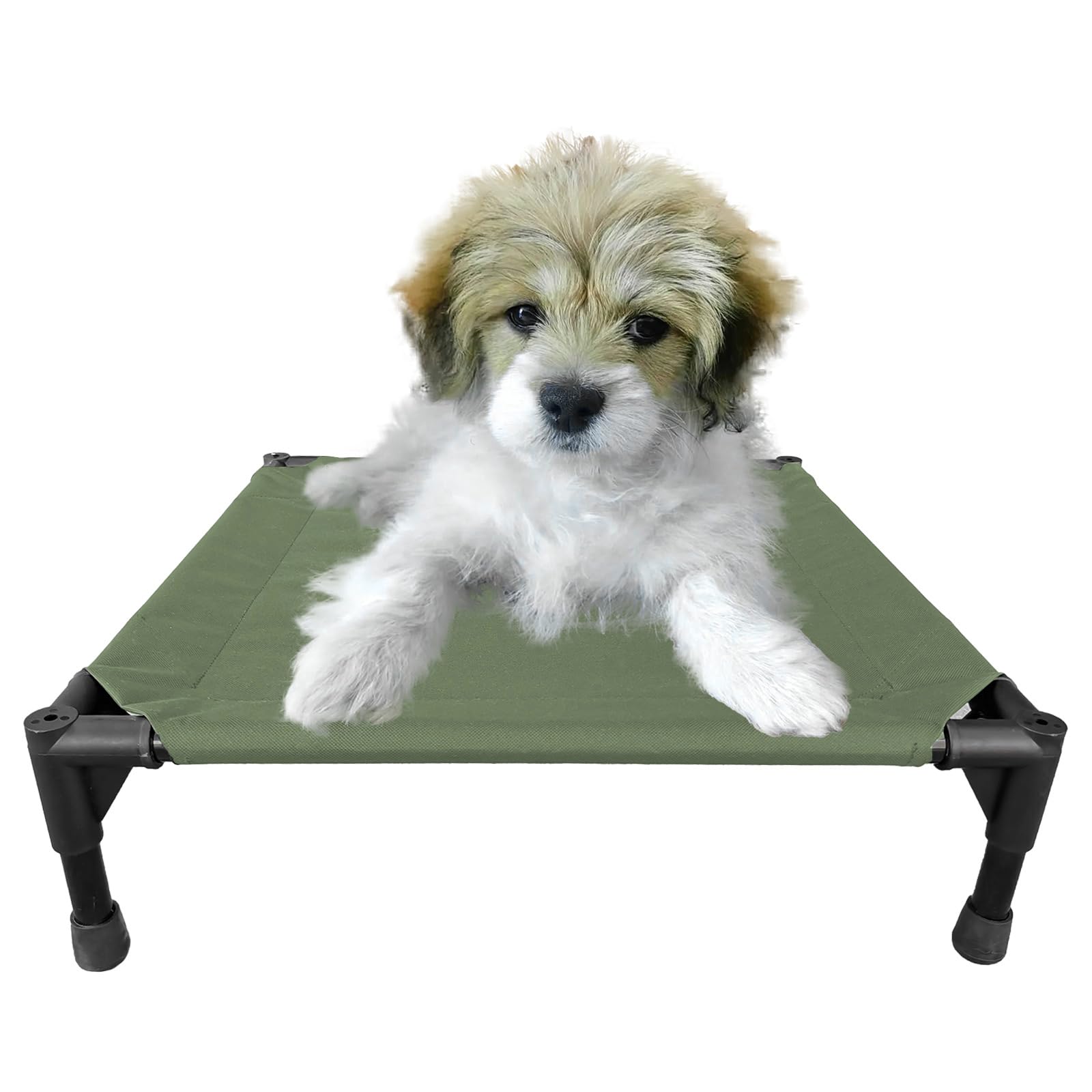 Love&Go Elevated Dog Bed With Metal Frame, Cooling Raised Pet Cot For Dog And Cat (S - Olive Green Bed, Small-18.5X18.5X5.5 Inch
