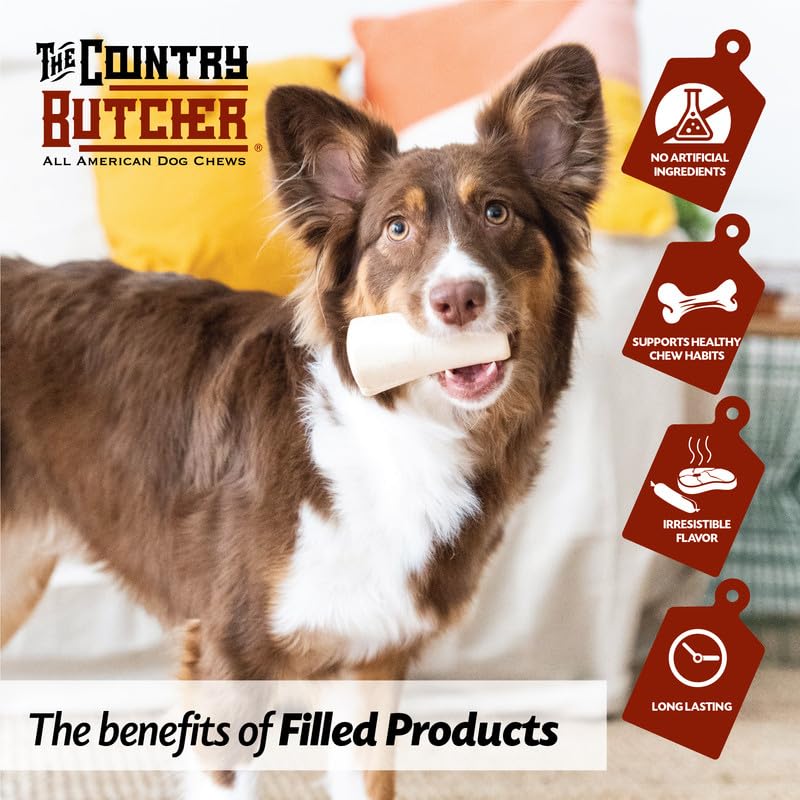THE COUNTRY BUTCHER Cow Hooves Dog Treats, Natural Stuffed Chew Toy, 10 Count, Rawhide Free, Soft to Aggressive Chewers