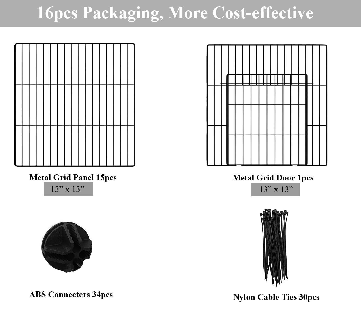 LANGXUN 16 Metal Encryption Square Panels, DIY Small Animal Playpen, Pet Playpen, Rabbit Cage, Guinea Pig Cages, Puppy Playpen,