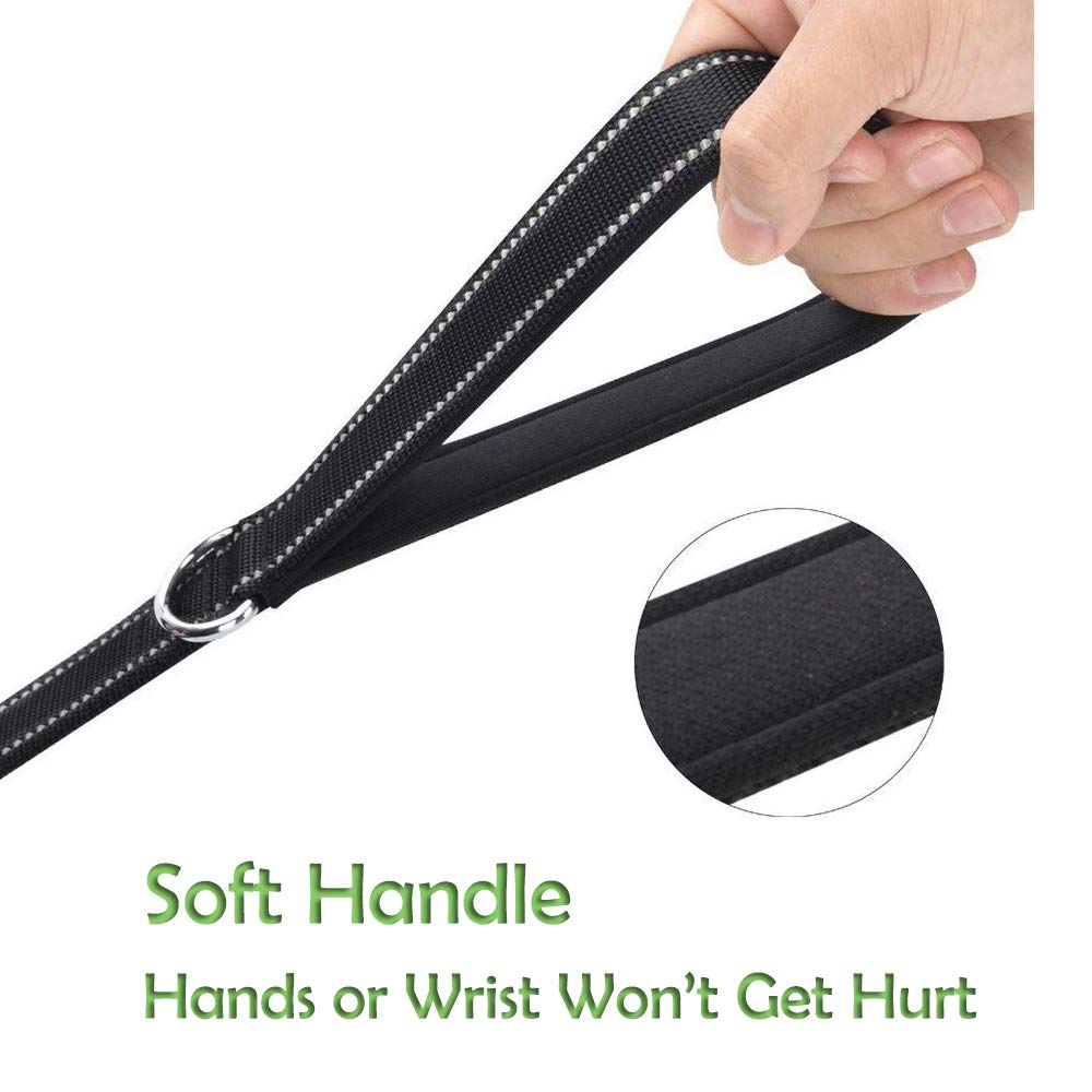 Dog Leash For Large Dogs, Traffic Padded 2 Handles For Extra Control, 6 Ft Long With Reflective Stitch For Night Walking Black