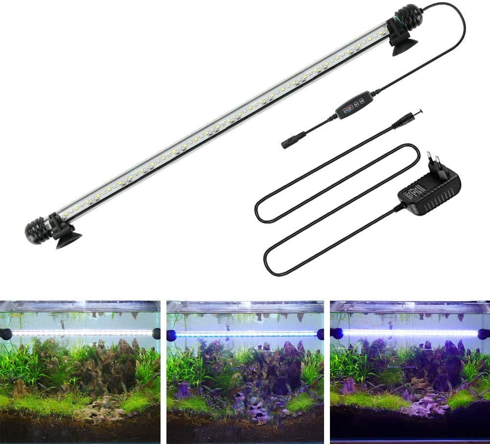 Aquariumbasics Led Aquarium Light For Fish Tank,Auto On/Off Submersible White And Blue Led Aquarium Plant Light With Timer And Dimming Function (16 Inch （Timer & Dimming Function)