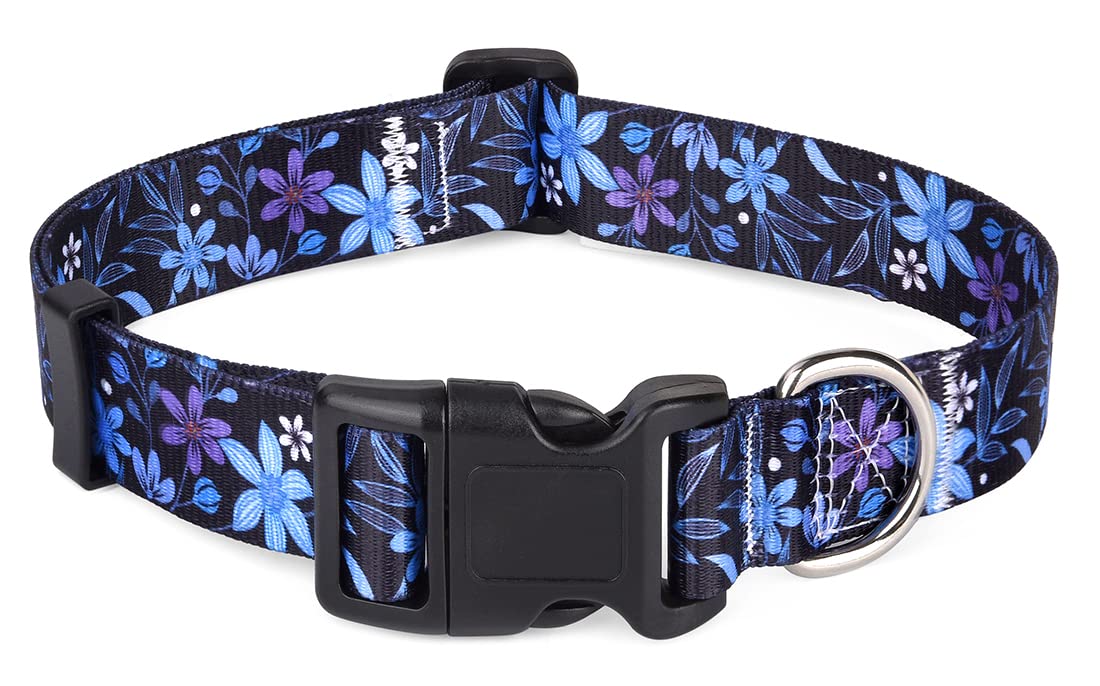 Hqyddmi Dog Collars With Floral Print, Soft Comfortable Adjustable Collars For Small Medium Large Dogs, Floral Pattern For Girl Boy Dogs(Blue Floral,L)
