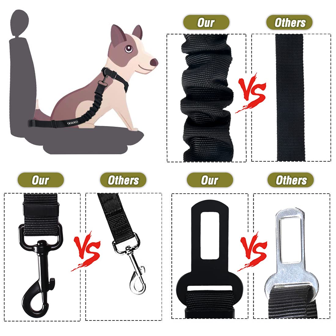 Cooyoo Dog Seat Belt,3 Piece Set Retractable Dog Car Seatbelts Adjustable Pet Seat Belt For Vehicle Nylon Pet Safety Seat Belts