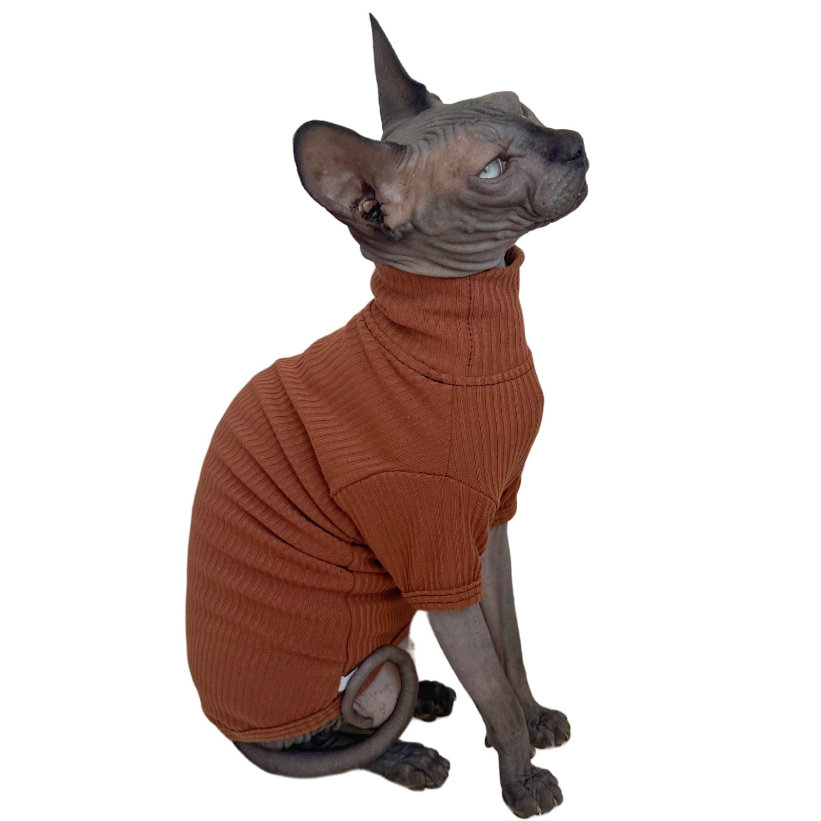 Kitipcoo Sphynx Hairless Cats Shirt Cotton Cat Turtleneck Sweater Pullover Kitten T-Shirts With Sleeves Cat Pajamas Jumpsuit For