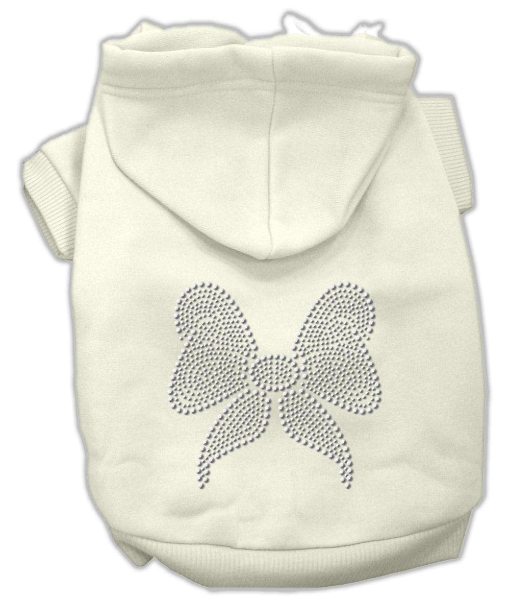 Christmas Pet Dog & Cat Hoodie Rhinestone, &quot;Bow&quot; Cream XS (0-3 lbs.)