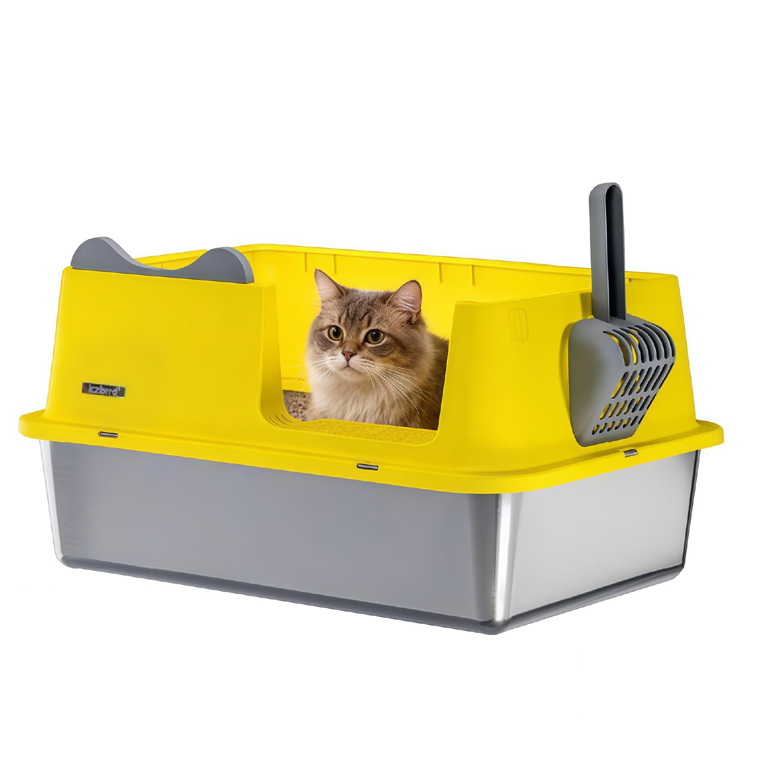 Stainless Steel Cat Litter Box, Open Top High-Sided Metal Litter Box with Scoop, Extra Large Litter Boxes for Kitty Kitten and B