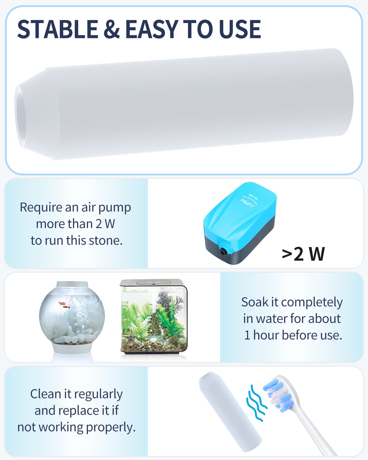 Pawfly Aquarium Replacement Air Stone Bubbler For Specific Classic Tube Flow Halo And Life Fish Tanks Mini Compatible Bubble Release Tool Oxygen Diffuser For Nano Air Pumps, 5 Pack