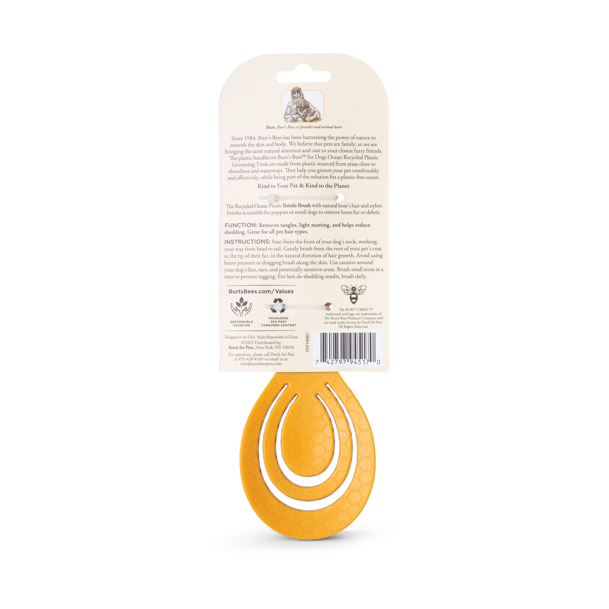 Burt’S Bees For Pets Porcupine Bristle Brush For Puppies And Small Dogs With Handle Made From Recycled Plastics Collected From Coastal Communities | Flex-Head Grooming Brush For Dogs