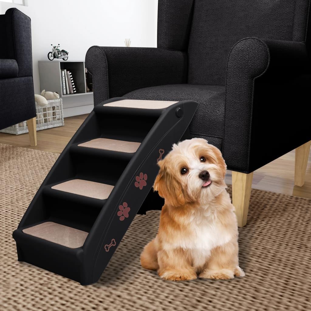 vidaXL Black Folding Dog Stairs - Portable, Lightweight and Durable Pet Steps with Non-Skid Feet - 24.4&quot;x15.7&quot;x19.5&quot;