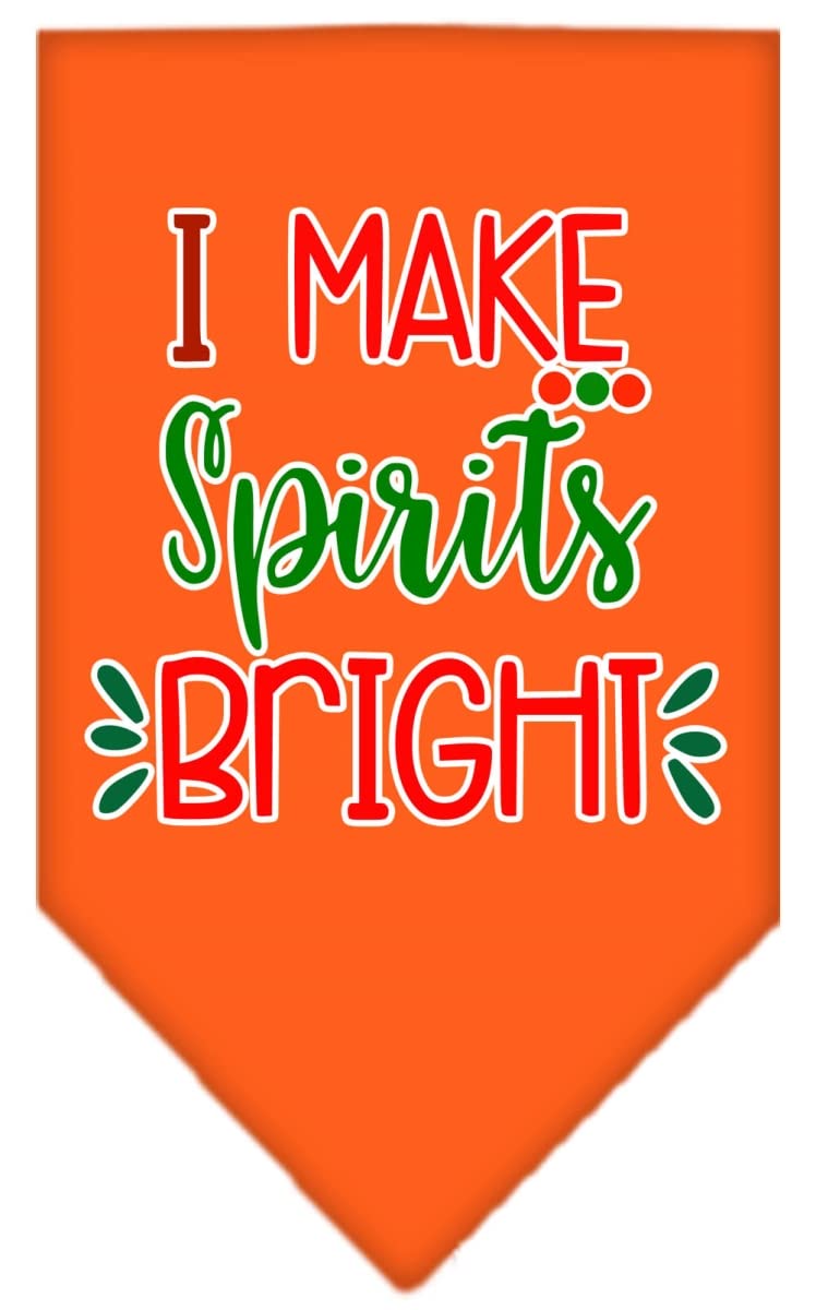 Christmas Pet and Dog Bandana Screen Printed, &quot;I Make Spirits Bright&quot; Orange Large