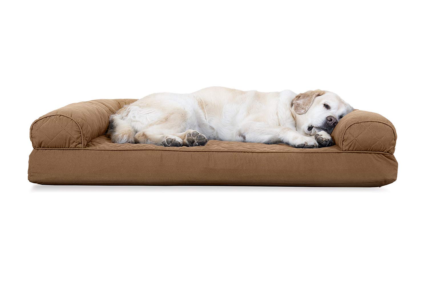 Furhaven Cooling Gel Dog Bed for Large Dogs w/ Removable Bolsters & Washable Cover, For Dogs Up to 95 lbs - Quilted Sofa - Toast
