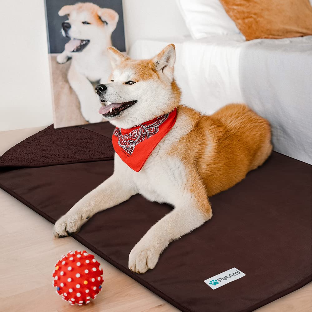 Petami Waterproof Dog Blanket For Large Giant Dogs, Pee Proof Pet Blanket Sherpa Fleece Crate Cover, Reversible Cat Throw Bed Kennel Protector, Soft Plush Washable Pad (Queen 90X90, Brown)