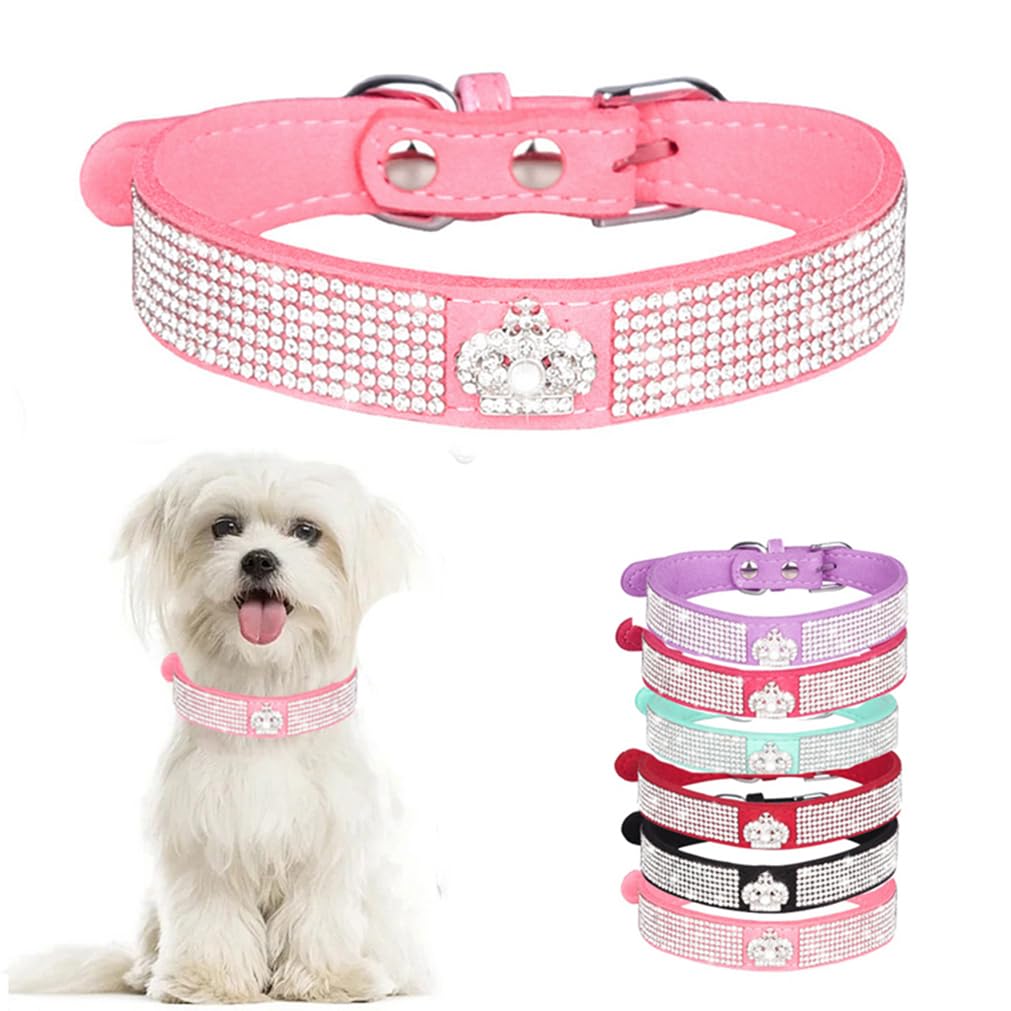 Pink Large Dog Collar Girl, Diamond Dog Collar, Fancy Bling Diamond Pretty Jewel Glitter Sparkly Pet Collars For Xxs Xs Small Me