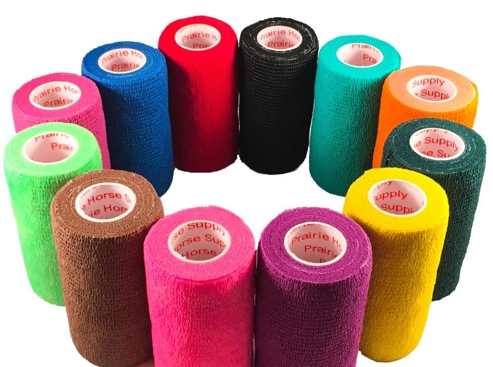 4 Inch Vet Cohesive Bandage Wrap Tape Bulk (Assorted Colors) (Pack Of 24) Self Adhesive Adherent Adhering Flex Bandage Grip Roll For Dog Cat Pet Horse
