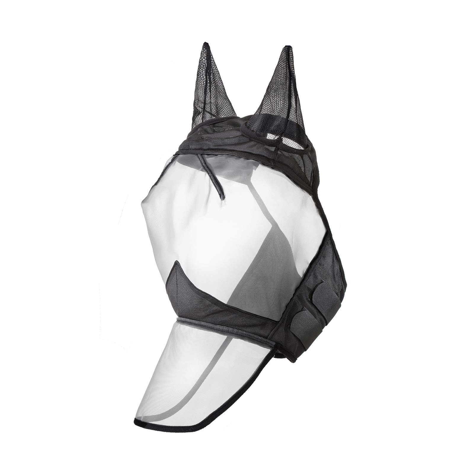 Harrison Howard CareMaster Horse Fly Mask Long Nose with Ears Full Face Black/Silver Retro Medium Cob