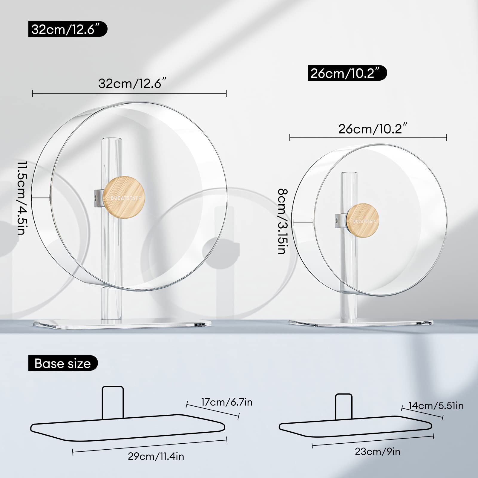 Bucatstate Hamster Wheel Silent 12.5Inch, Acrylic Hamster Exercise Wheel With Stable Adjustable Stand Running Wheel For Golden B